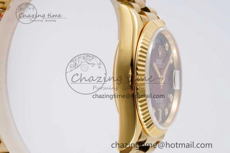 Day Date 36 YG RAF Best Edition Red Black Diamonds on YG Bracelet A2836