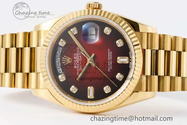 Day Date 36 YG RAF Best Edition Red Black Diamonds on YG Bracelet A2836