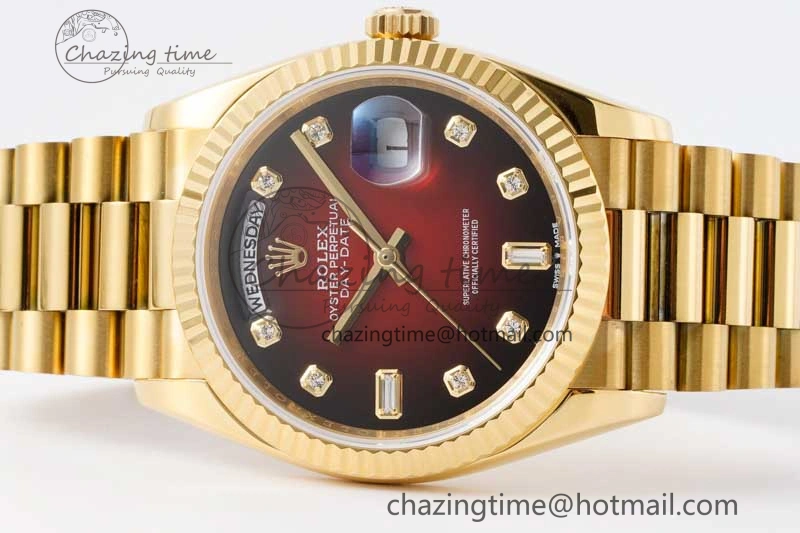 Day Date 36 YG RAF Best Edition Red Black Diamonds on YG Bracelet A2836