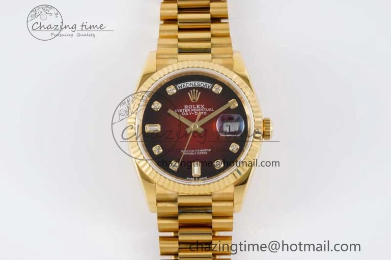 Day Date 36 YG RAF Best Edition Red Black Diamonds on YG Bracelet A2836