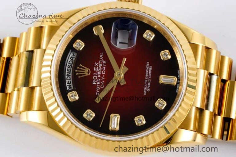 Day Date 36 YG RAF Best Edition Red Black Diamonds on YG Bracelet A2836