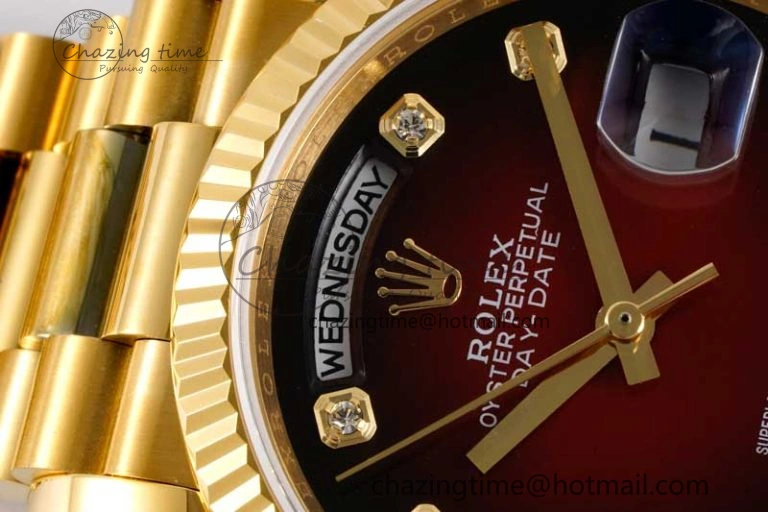 Day Date 36 YG RAF Best Edition Red Black Diamonds on YG Bracelet A2836