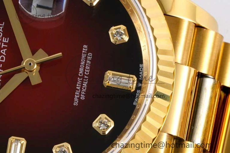 Day Date 36 YG RAF Best Edition Red Black Diamonds on YG Bracelet A2836