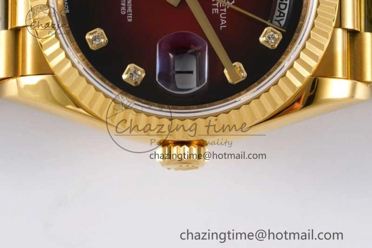 Day Date 36 YG RAF Best Edition Red Black Diamonds on YG Bracelet A2836