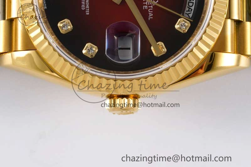 Day Date 36 YG RAF Best Edition Red Black Diamonds on YG Bracelet A2836