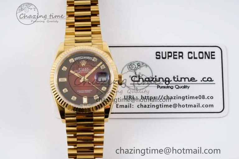 Day Date 36 YG RAF Best Edition Red Black Diamonds on YG Bracelet A2836