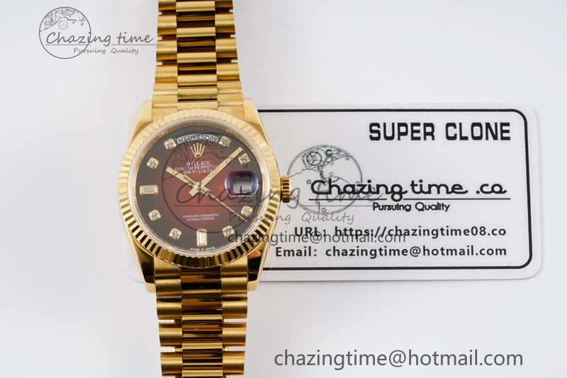 Day Date 36 YG RAF Best Edition Red Black Diamonds on YG Bracelet A2836