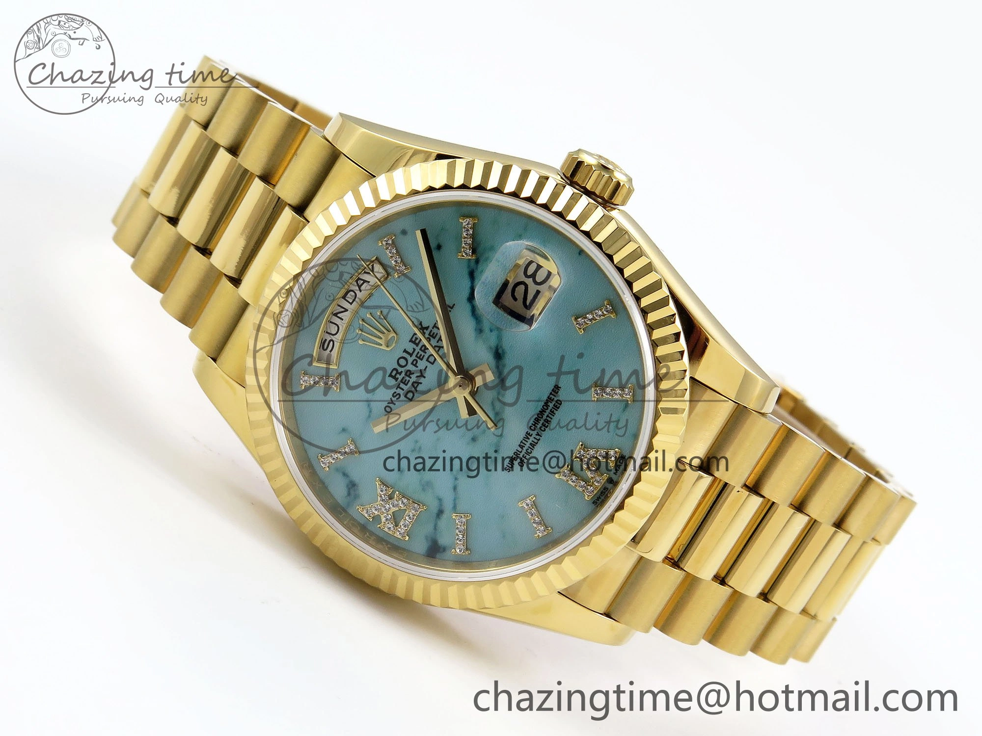 Day Date 36 YG TWSF Best Edition Blue Roman Diamonds Dial on YG Bracelet A2836