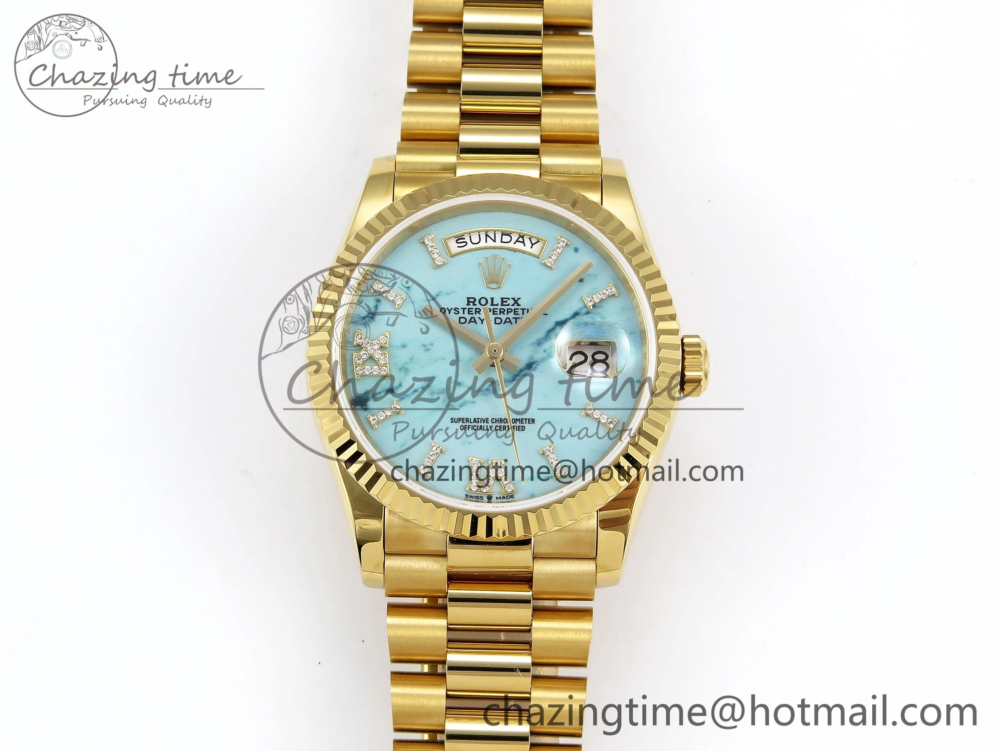 Day Date 36 YG TWSF Best Edition Blue Roman Diamonds Dial on YG Bracelet A2836