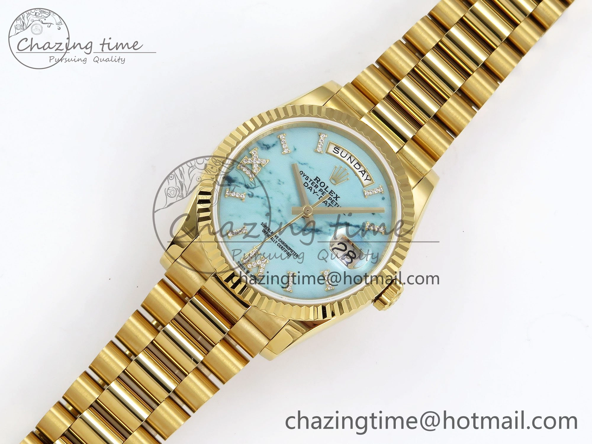 Day Date 36 YG TWSF Best Edition Blue Roman Diamonds Dial on YG Bracelet A2836