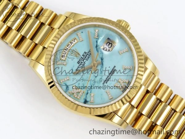 Day Date 36 YG TWSF Best Edition Blue Roman Diamonds Dial on YG Bracelet A2836