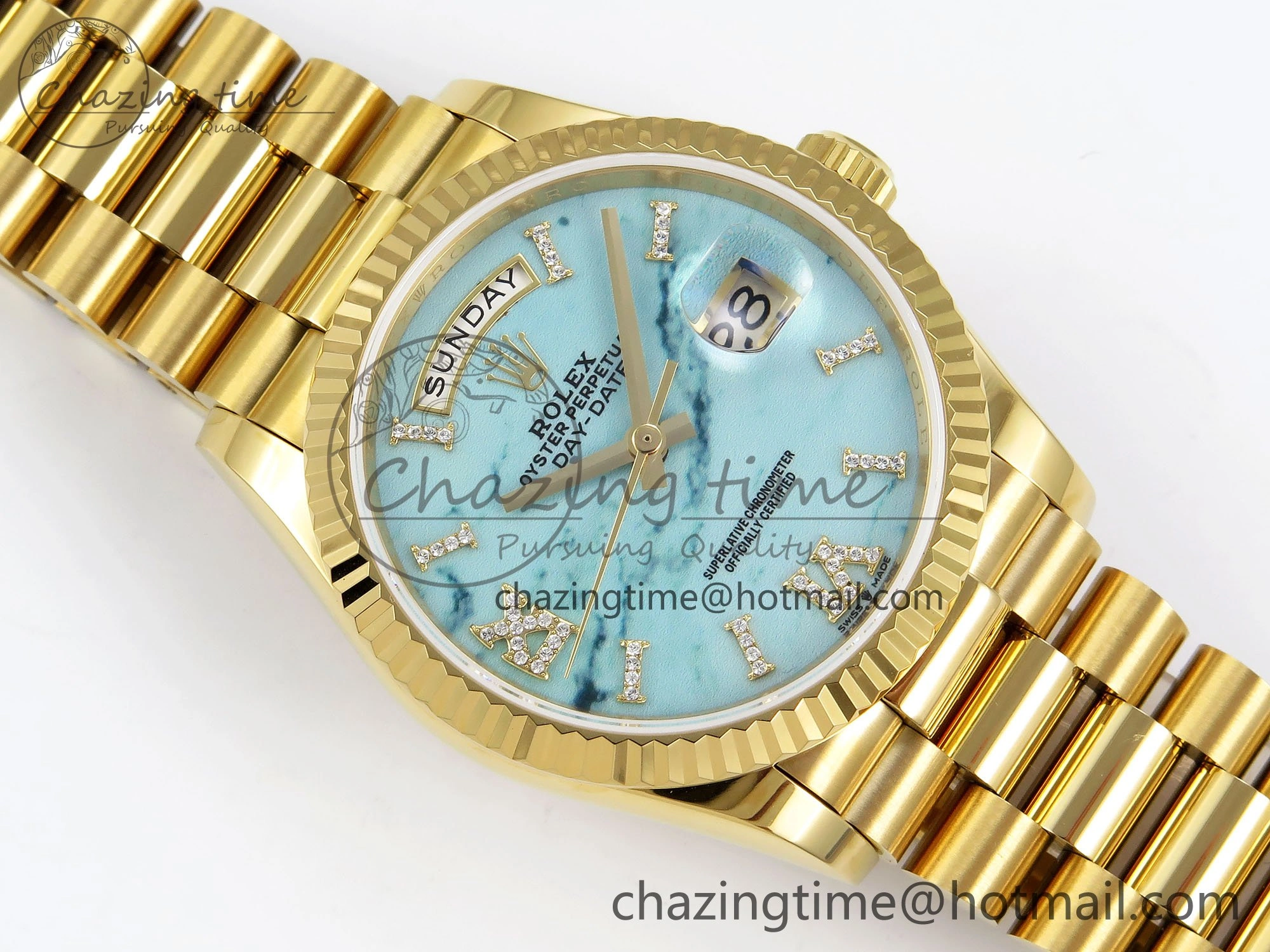 Day Date 36 YG TWSF Best Edition Blue Roman Diamonds Dial on YG Bracelet A2836