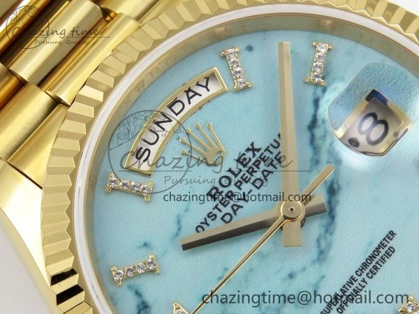 Day Date 36 YG TWSF Best Edition Blue Roman Diamonds Dial on YG Bracelet A2836