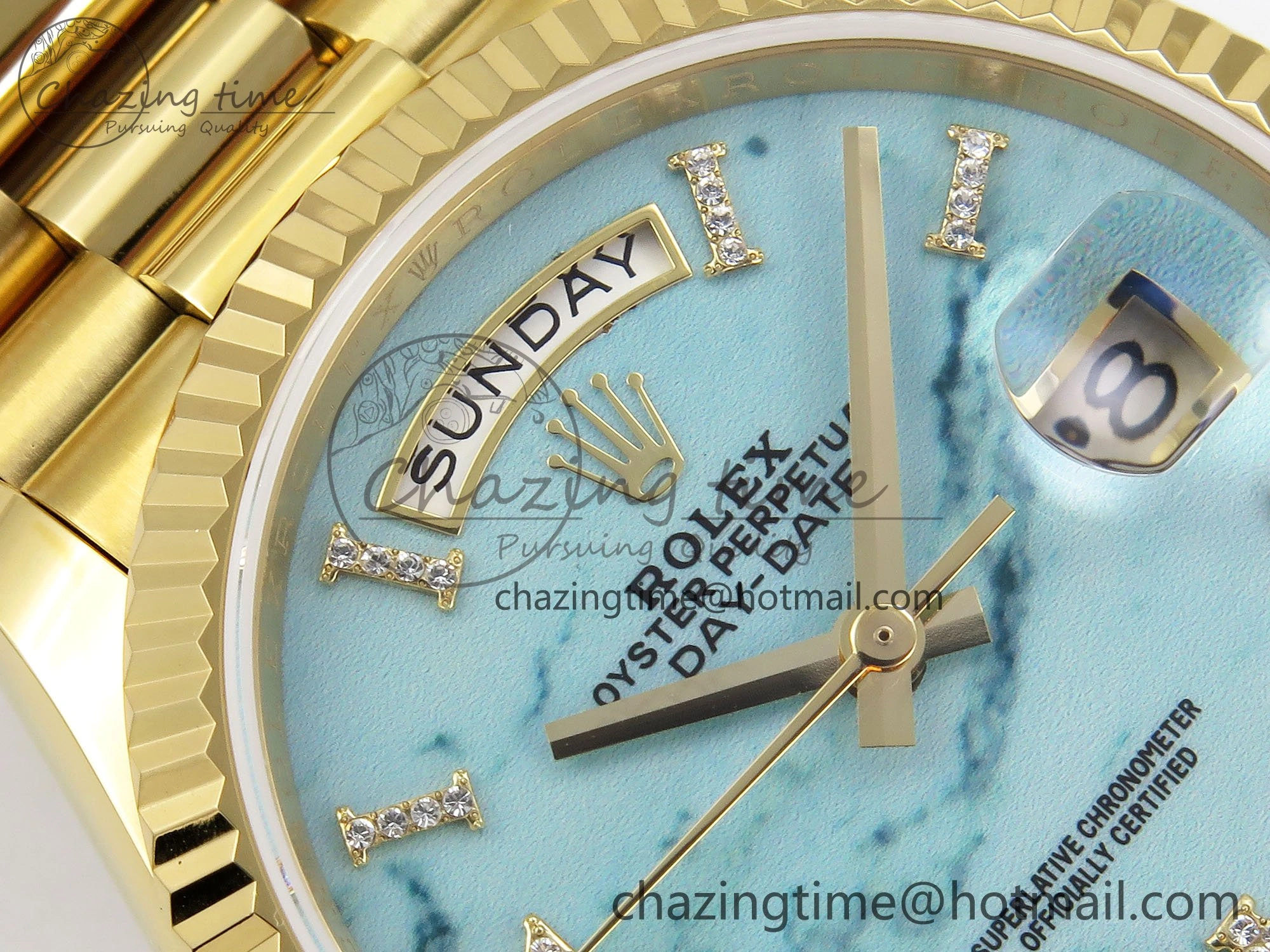 Day Date 36 YG TWSF Best Edition Blue Roman Diamonds Dial on YG Bracelet A2836