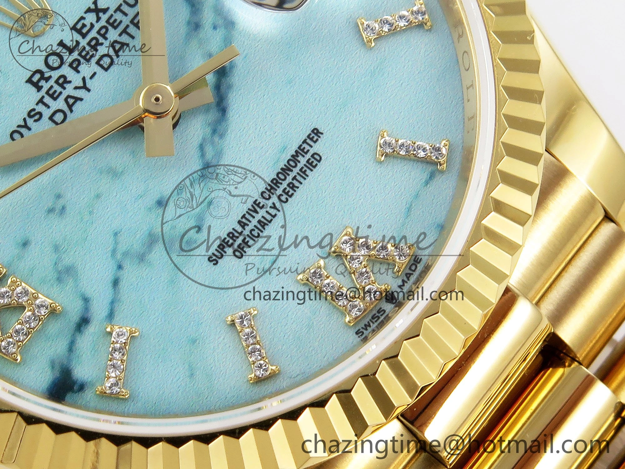 Day Date 36 YG TWSF Best Edition Blue Roman Diamonds Dial on YG Bracelet A2836