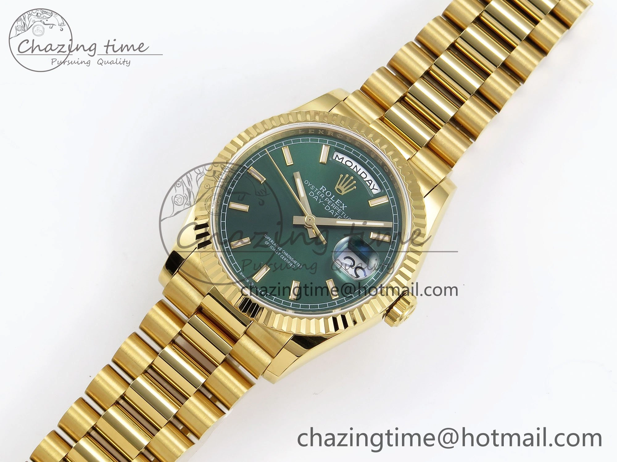 Day Date 36 YG TWSF Best Edition Green Dial on YG Bracelet A2836
