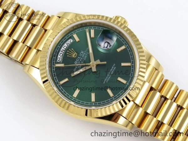 Day Date 36 YG TWSF Best Edition Green Dial on YG Bracelet A2836
