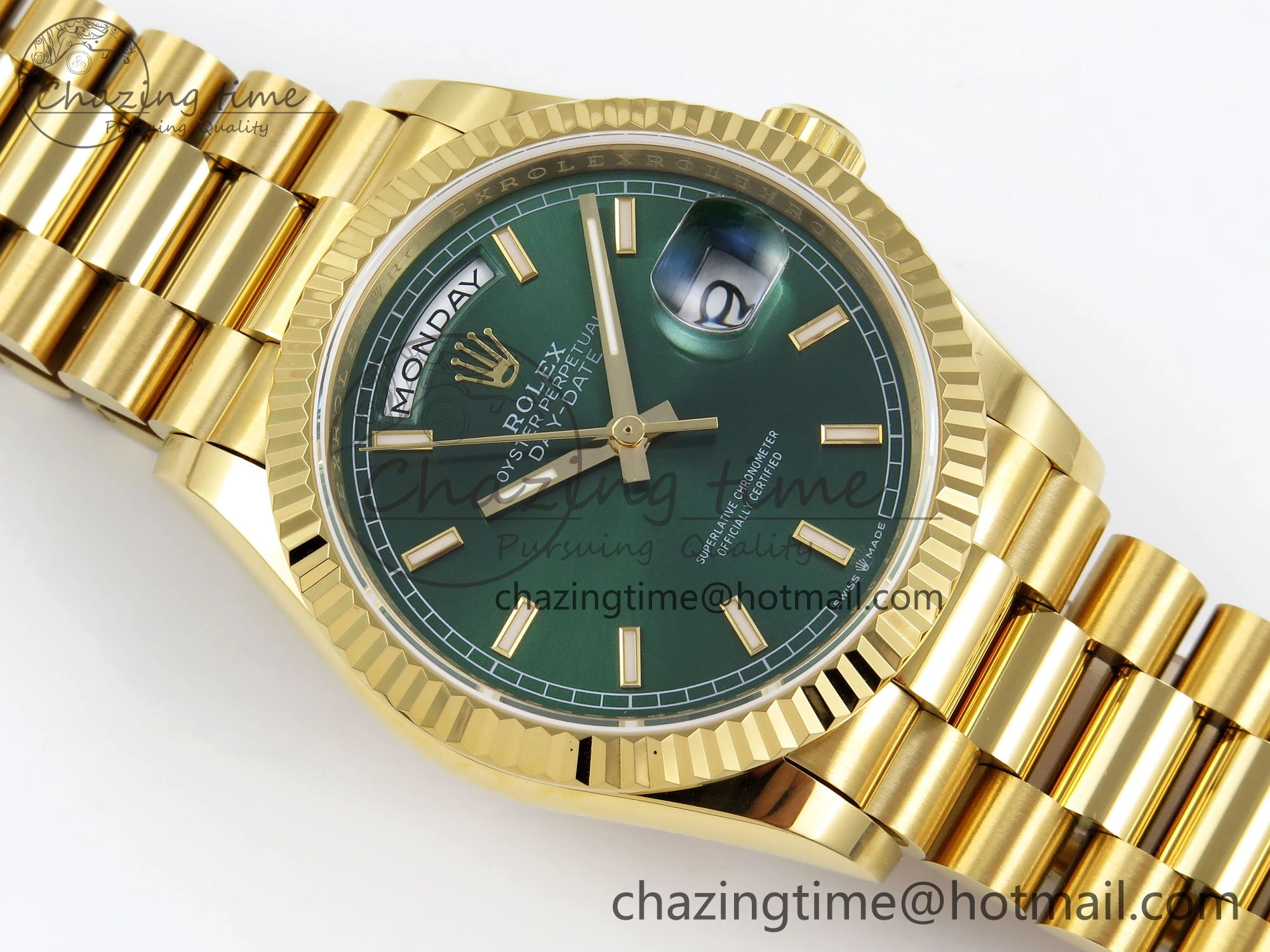 Day Date 36 YG TWSF Best Edition Green Dial on YG Bracelet A2836