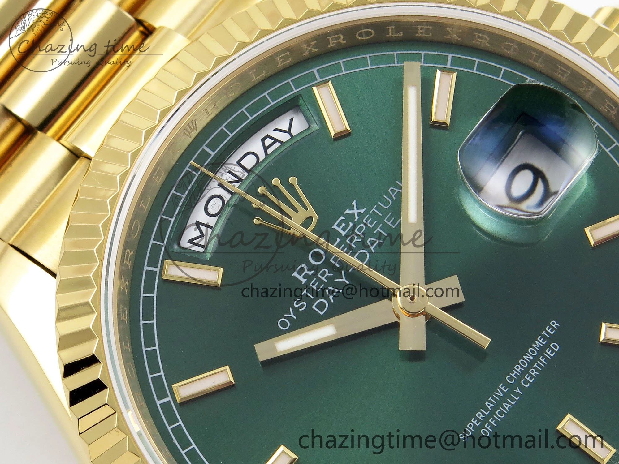 Day Date 36 YG TWSF Best Edition Green Dial on YG Bracelet A2836