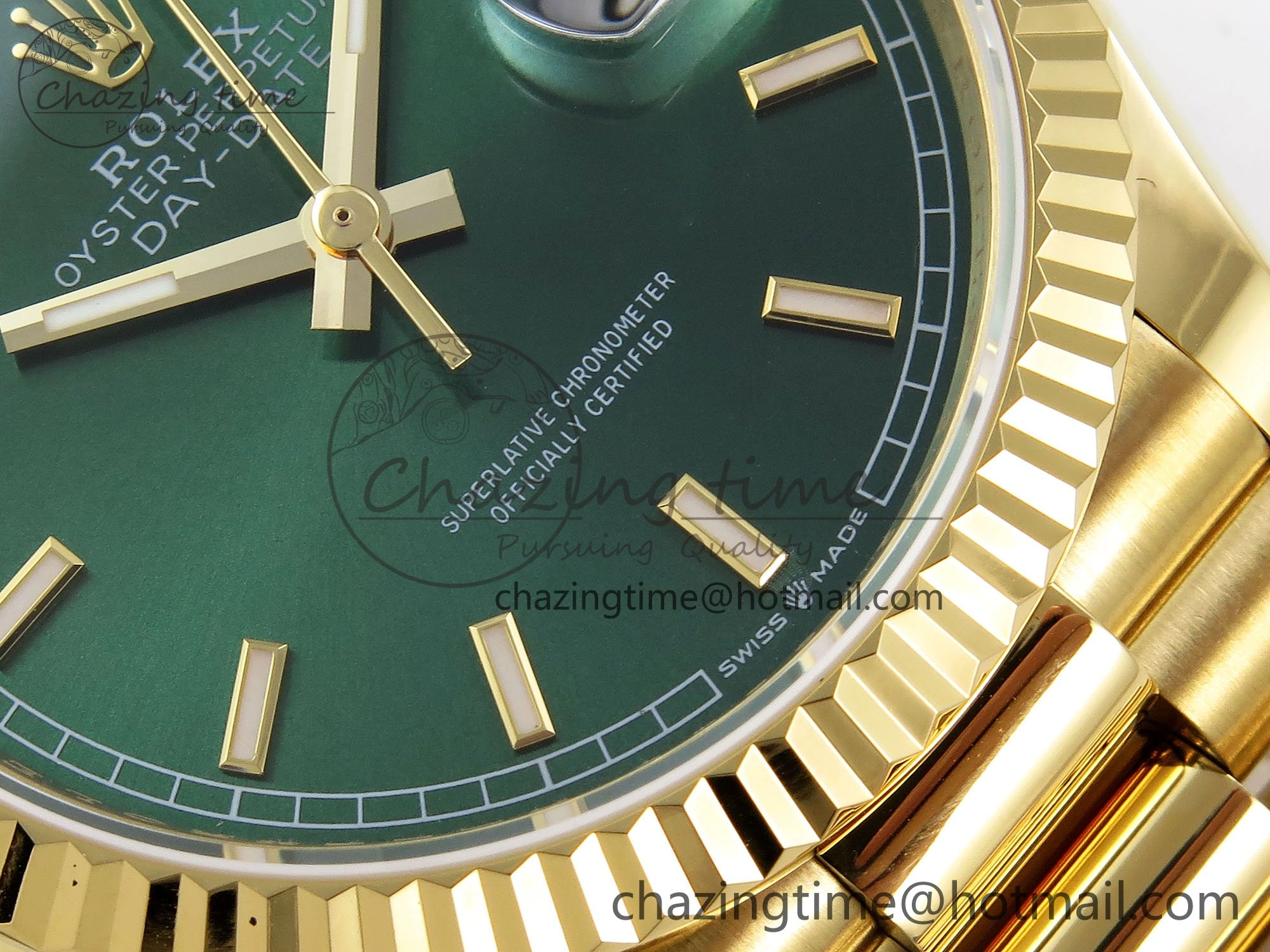 Day Date 36 YG TWSF Best Edition Green Dial on YG Bracelet A2836