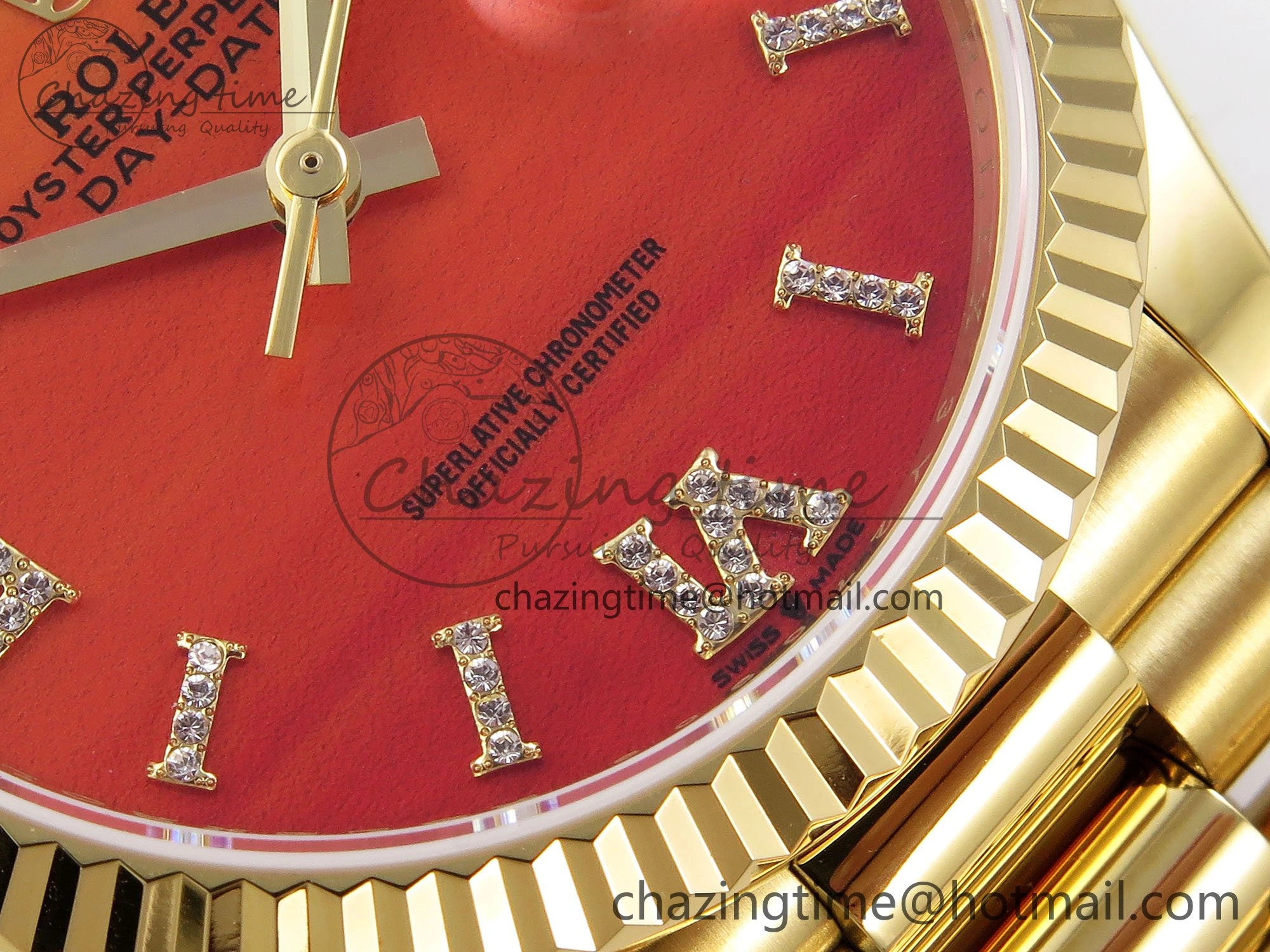 Day Date 36 YG TWSF Best Edition Orange Red Roman Diamonds Dial on YG Bracelet A2836