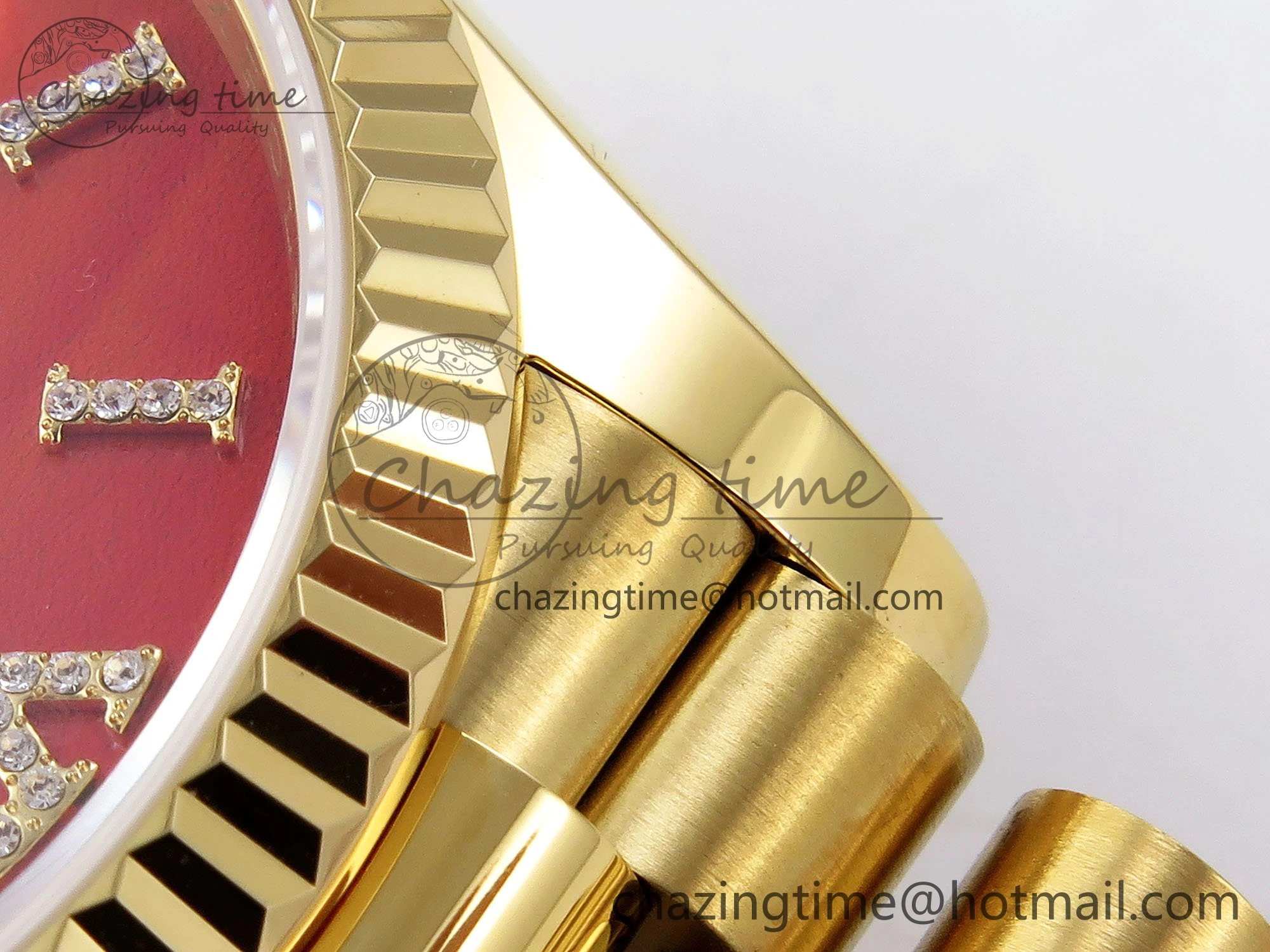Day Date 36 YG TWSF Best Edition Orange Red Roman Diamonds Dial on YG Bracelet A2836