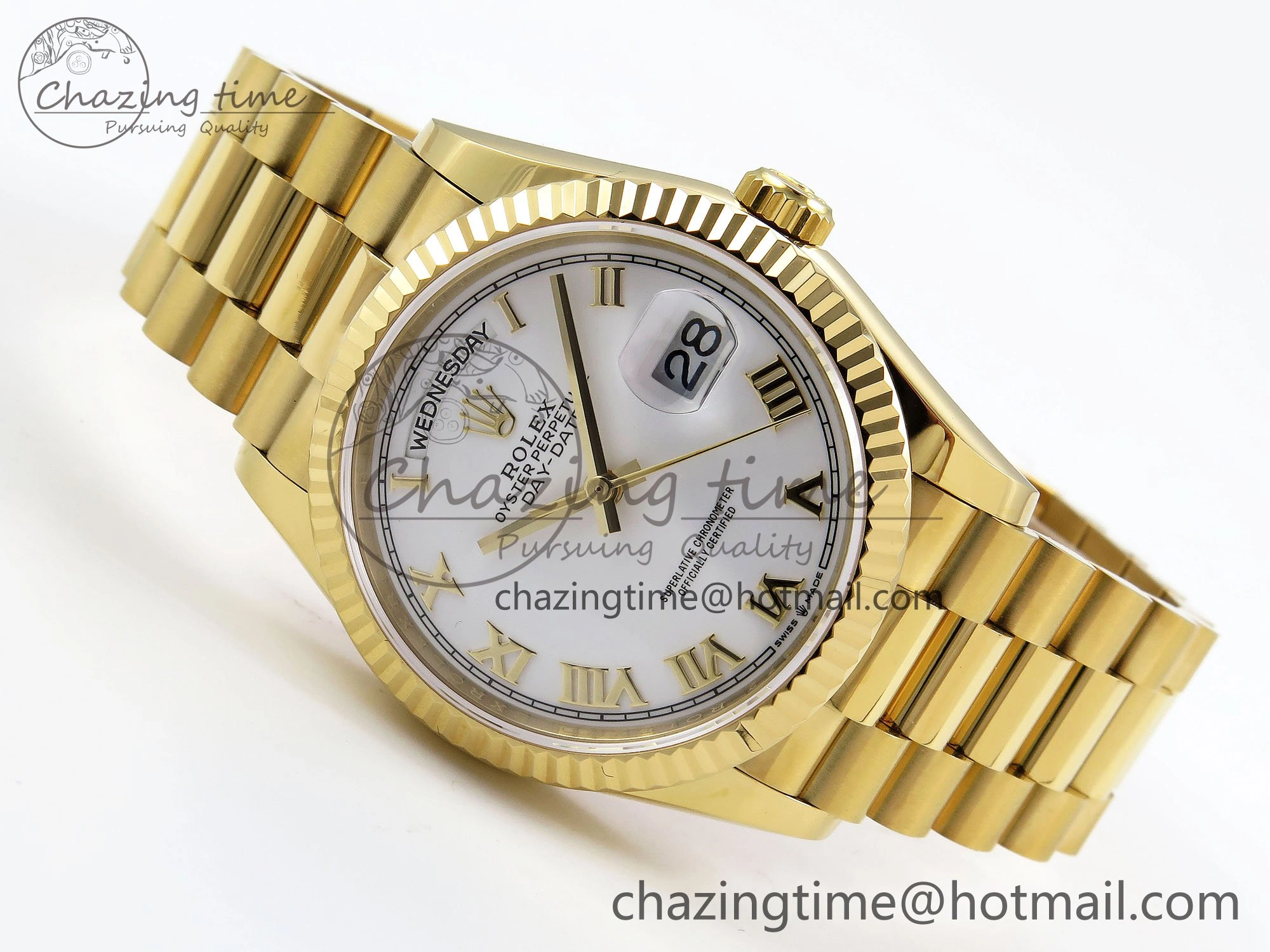 Day Date 36 YG TWSF Best Edition White Roman Dial on YG Bracelet A2836