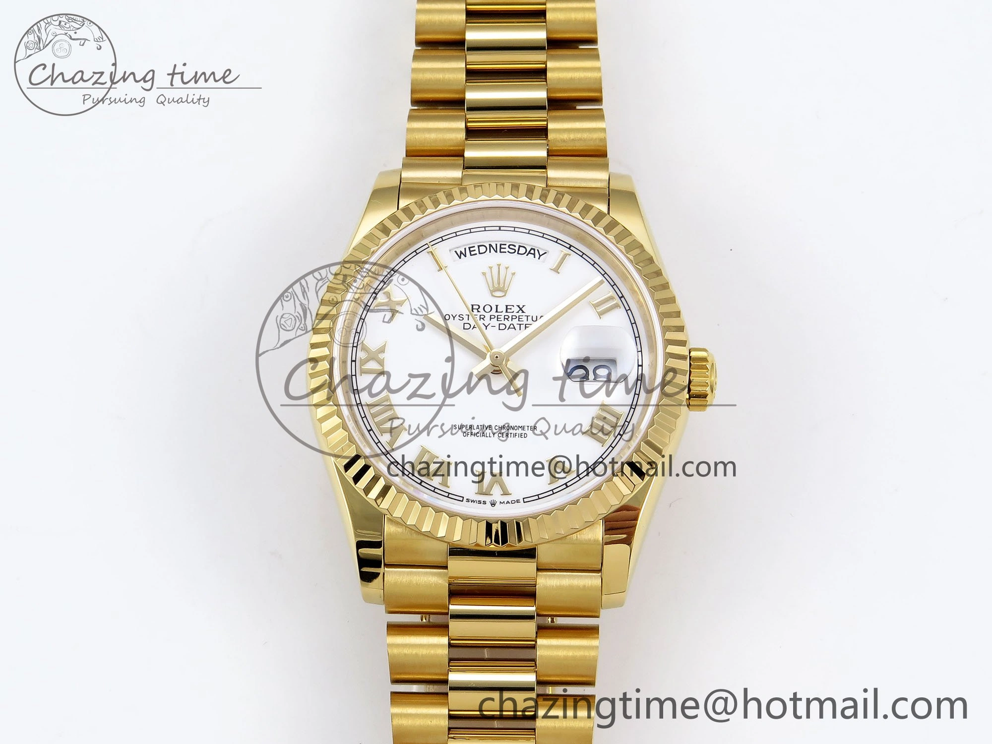 Day Date 36 YG TWSF Best Edition White Roman Dial on YG Bracelet A2836