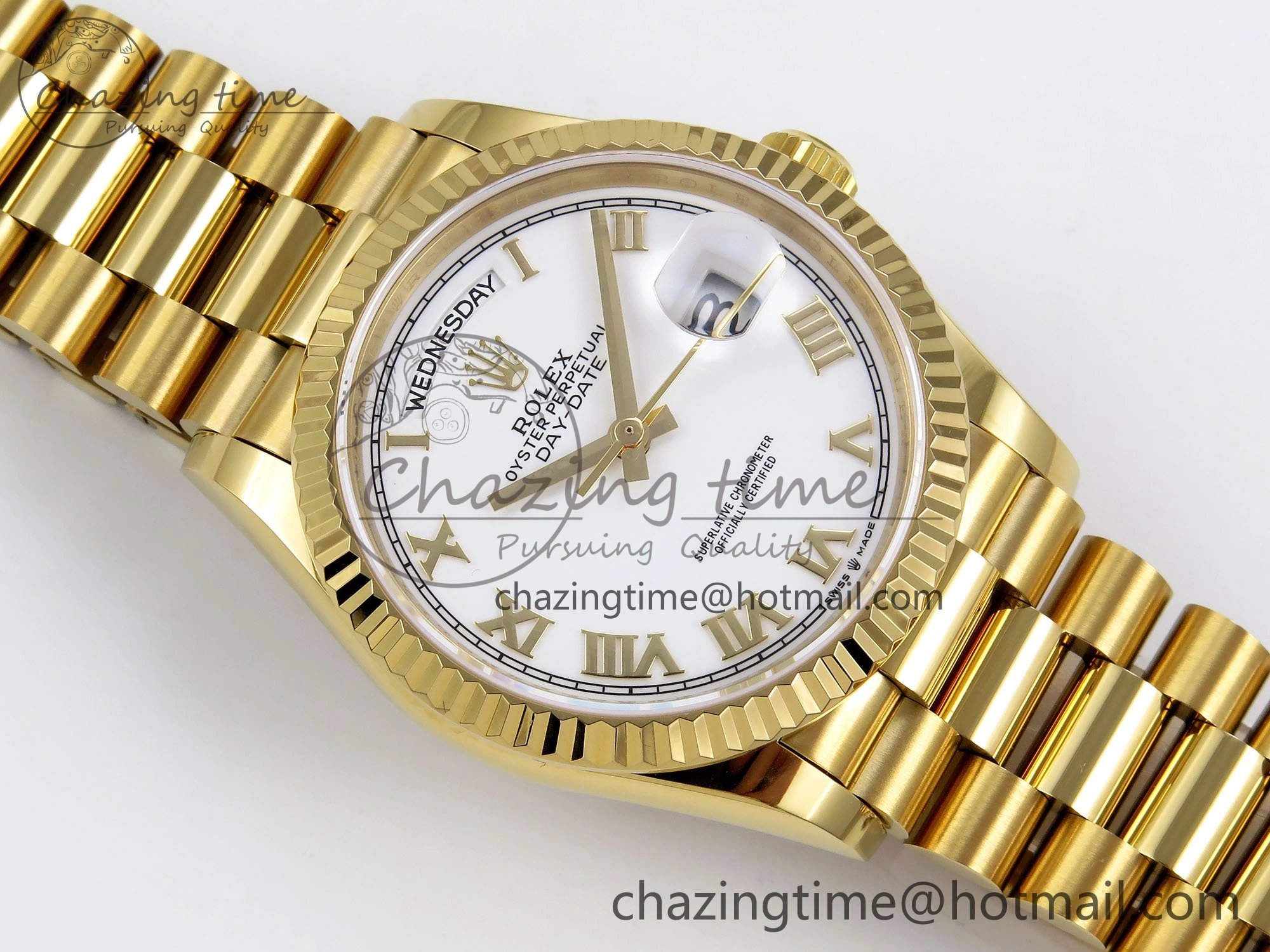 Day Date 36 YG TWSF Best Edition White Roman Dial on YG Bracelet A2836