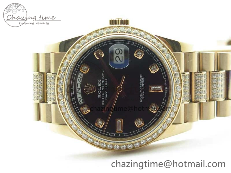 Day-Date 36mm 128235 RG Crystal BP Best Edition Black Crystal Marker Dial on RG President Bracelet A2836