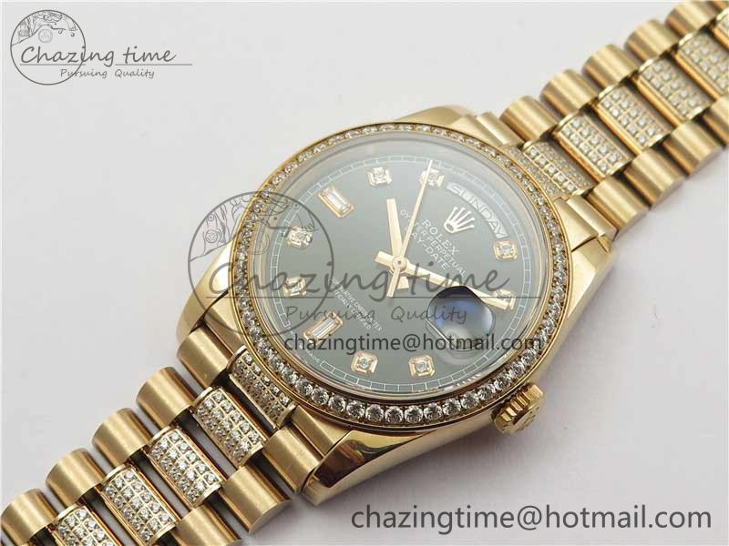 Day-Date 36mm 128235 RG Crystal BP Best Edition Black Crystal Marker Dial on RG President Bracelet A2836