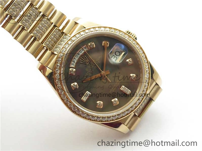 Day-Date 36mm 128235 RG Crystal BP Best Edition Black MOP Crystal Marker Dial on RG President Bracelet A2836