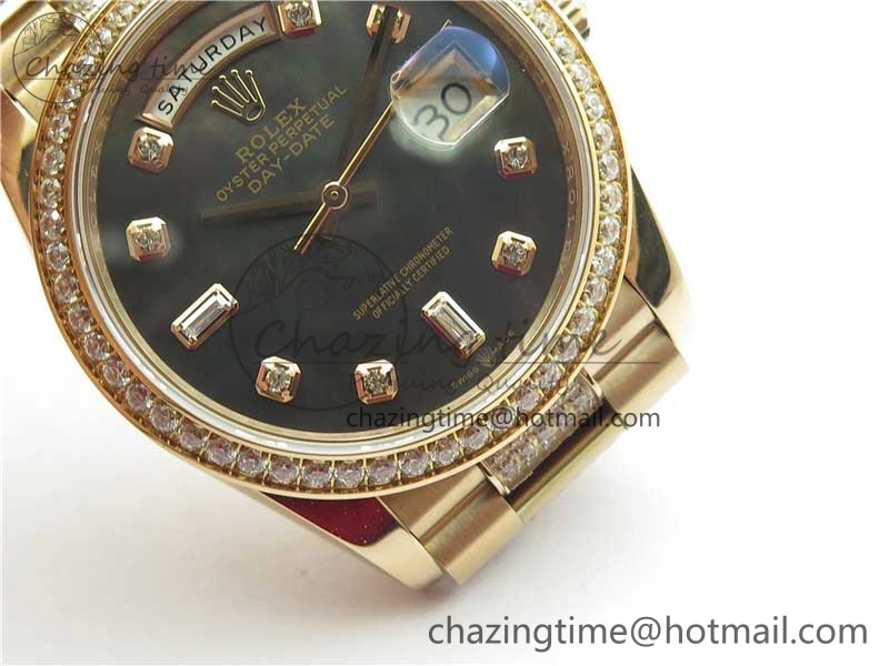 Day-Date 36mm 128235 RG Crystal BP Best Edition Black MOP Crystal Marker Dial on RG President Bracelet A2836