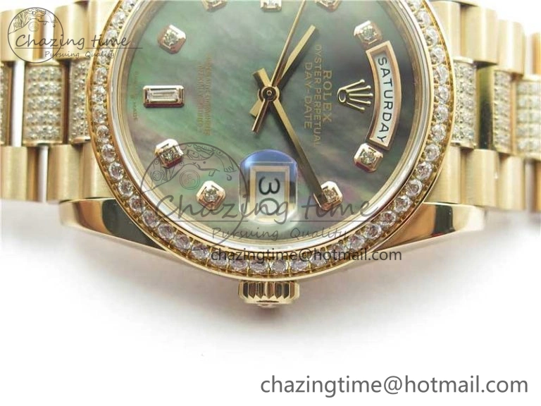 Day-Date 36mm 128235 RG Crystal BP Best Edition Black MOP Crystal Marker Dial on RG President Bracelet A2836