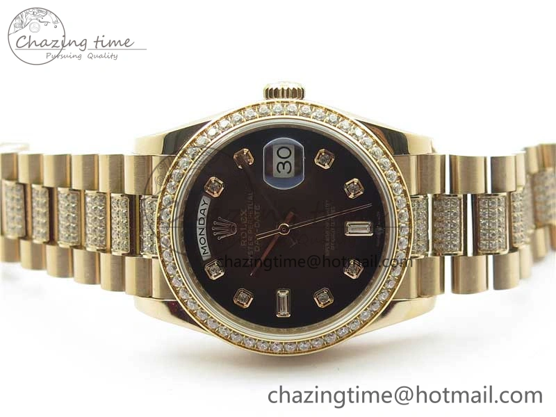 Day-Date 36mm 128235 RG Crystal BP Best Edition Brown Crystal Marker Dial on RG President Bracelet A2836