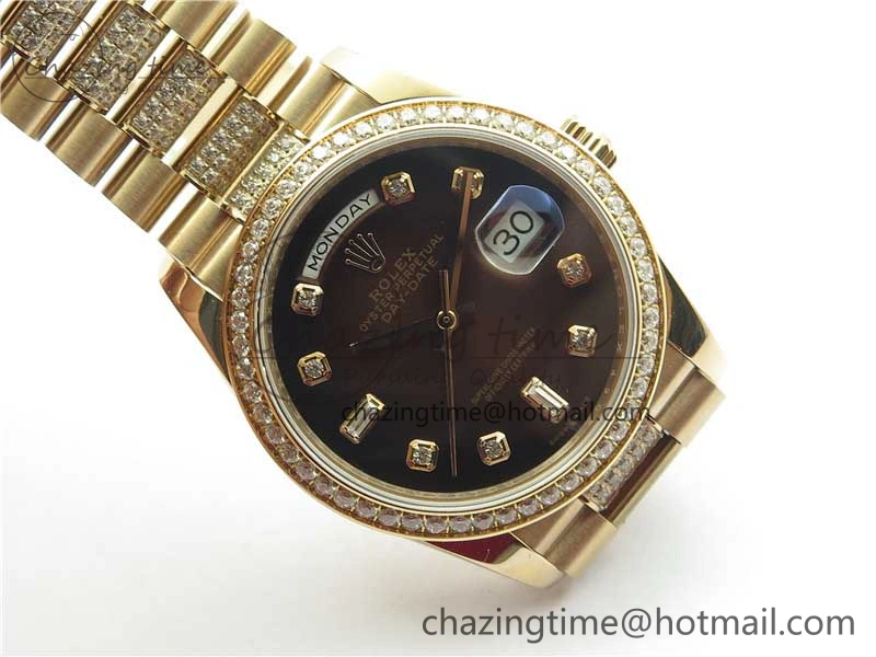 Day-Date 36mm 128235 RG Crystal BP Best Edition Brown Crystal Marker Dial on RG President Bracelet A2836