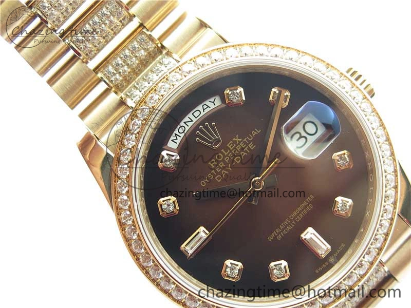 Day-Date 36mm 128235 RG Crystal BP Best Edition Brown Crystal Marker Dial on RG President Bracelet A2836