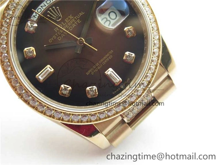 Day-Date 36mm 128235 RG Crystal BP Best Edition Brown Crystal Marker Dial on RG President Bracelet A2836