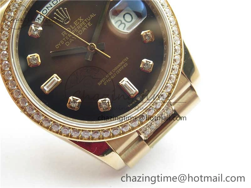 Day-Date 36mm 128235 RG Crystal BP Best Edition Brown Crystal Marker Dial on RG President Bracelet A2836
