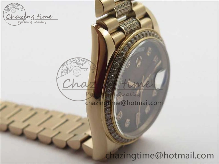 Day-Date 36mm 128235 RG Crystal BP Best Edition Brown Crystal Marker Dial on RG President Bracelet A2836