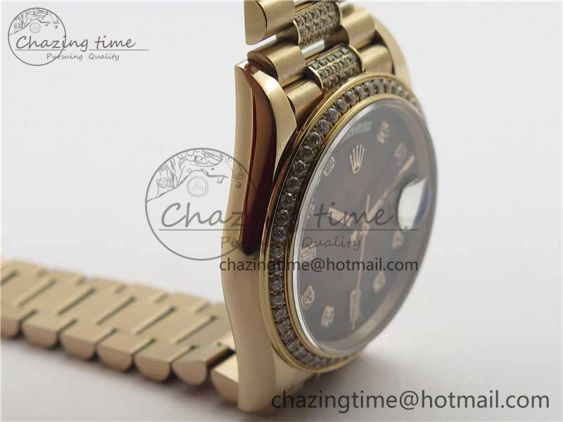 Day-Date 36mm 128235 RG Crystal BP Best Edition Brown Crystal Marker Dial on RG President Bracelet A2836