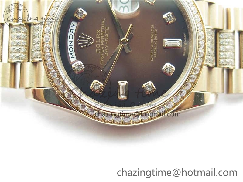 Day-Date 36mm 128235 RG Crystal BP Best Edition Brown Crystal Marker Dial on RG President Bracelet A2836