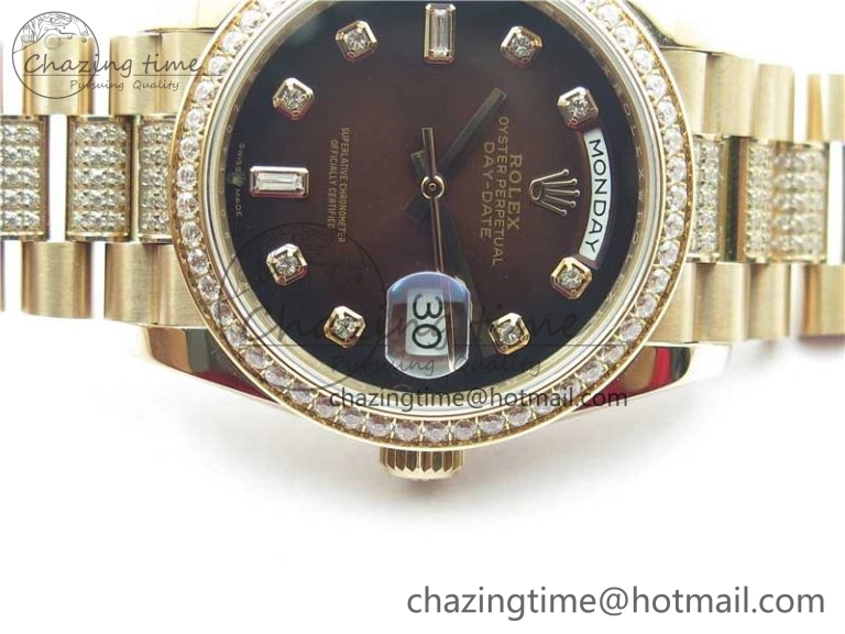 Day-Date 36mm 128235 RG Crystal BP Best Edition Brown Crystal Marker Dial on RG President Bracelet A2836