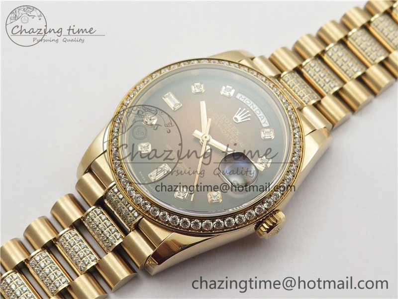 Day-Date 36mm 128235 RG Crystal BP Best Edition Brown Crystal Marker Dial on RG President Bracelet A2836