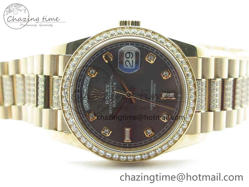 Day-Date 36mm 128235 RG Crystal BP Best Edition Gray Crystal Marker Dial on RG President Bracelet A2836