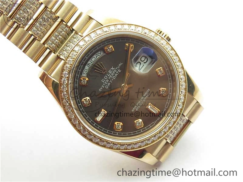 Day-Date 36mm 128235 RG Crystal BP Best Edition Gray Crystal Marker Dial on RG President Bracelet A2836