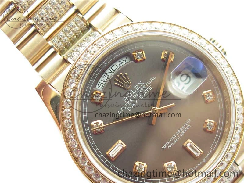 Day-Date 36mm 128235 RG Crystal BP Best Edition Gray Crystal Marker Dial on RG President Bracelet A2836
