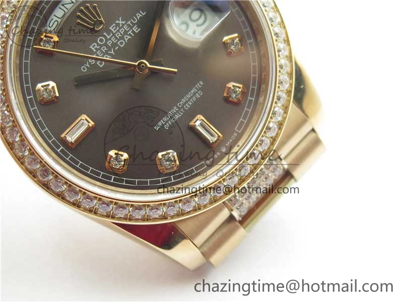 Day-Date 36mm 128235 RG Crystal BP Best Edition Gray Crystal Marker Dial on RG President Bracelet A2836