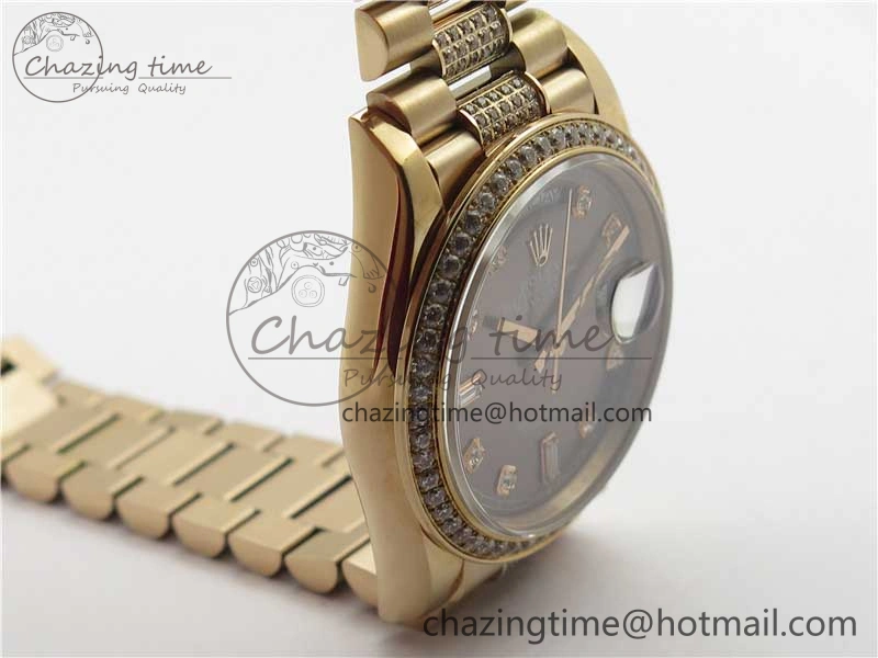 Day-Date 36mm 128235 RG Crystal BP Best Edition Gray Crystal Marker Dial on RG President Bracelet A2836