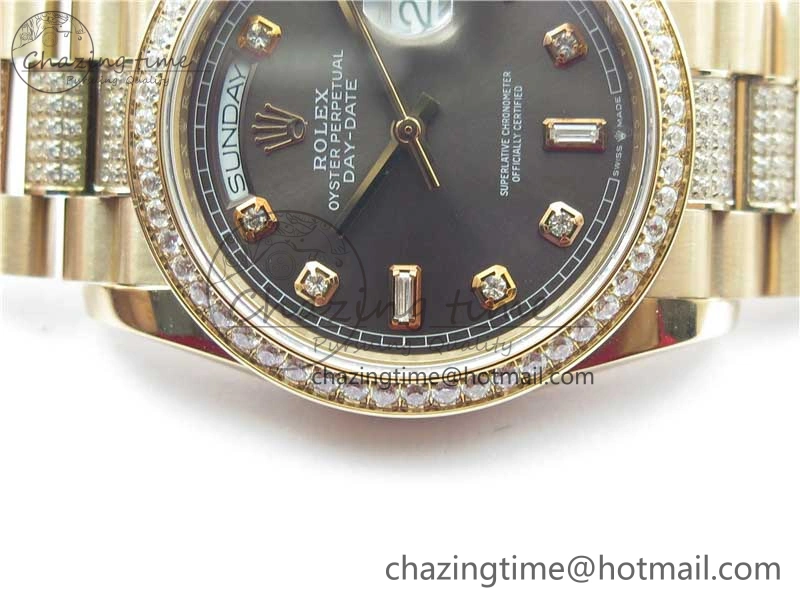 Day-Date 36mm 128235 RG Crystal BP Best Edition Gray Crystal Marker Dial on RG President Bracelet A2836